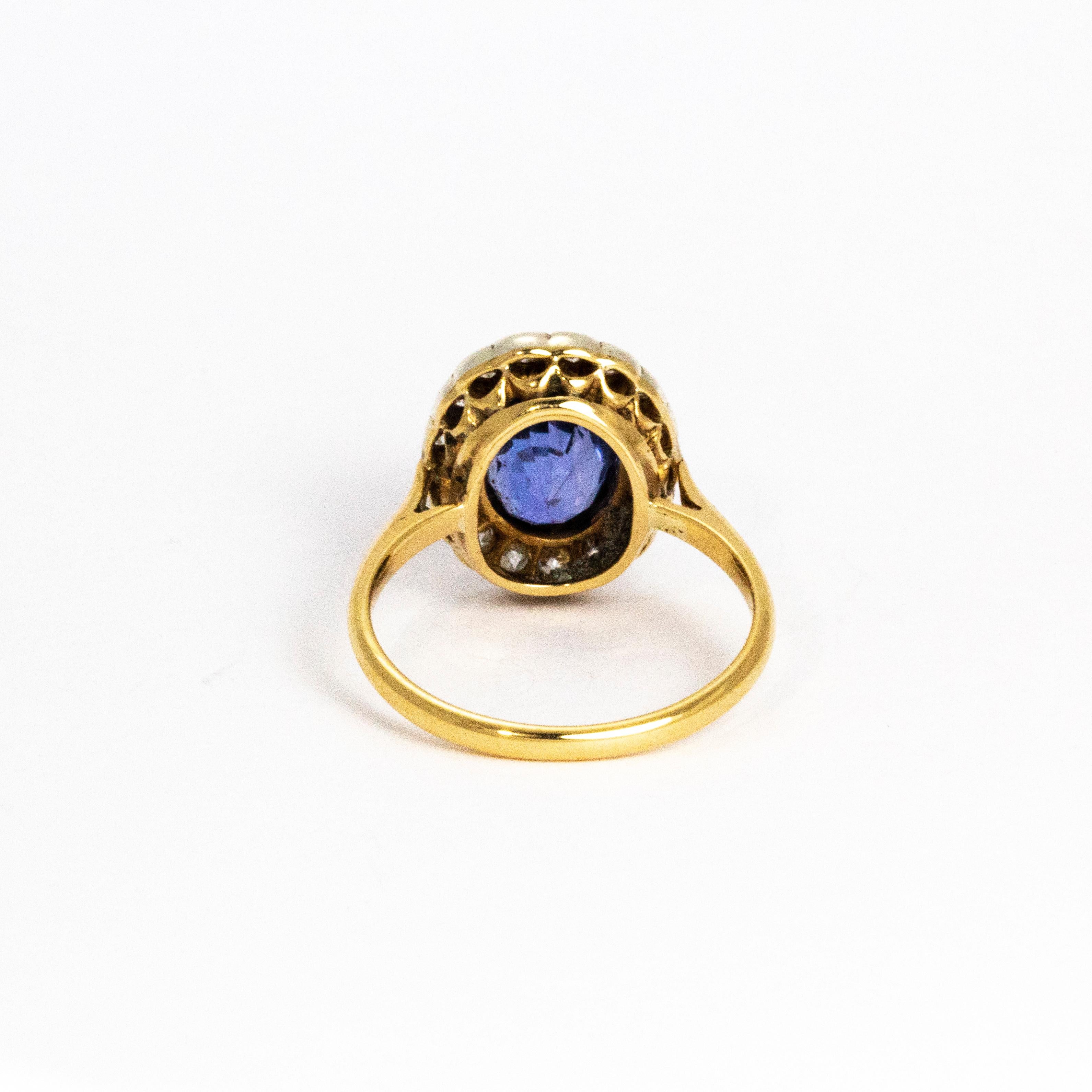 Edwardian Sapphire and Diamond 18 Carat Gold Ring In Good Condition In Chipping Campden, GB