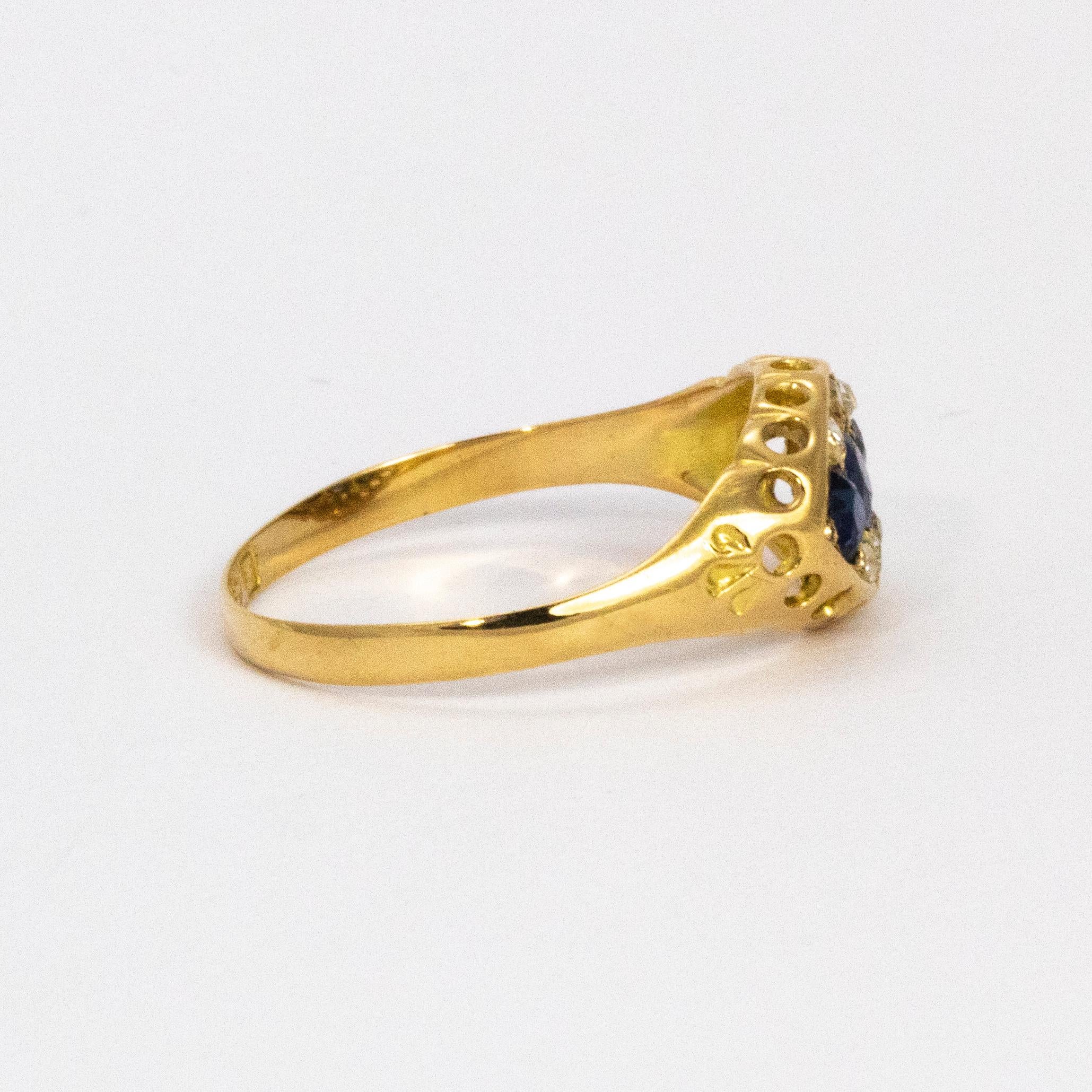 Edwardian Sapphire and Diamond 18 Carat Gold Ring 2