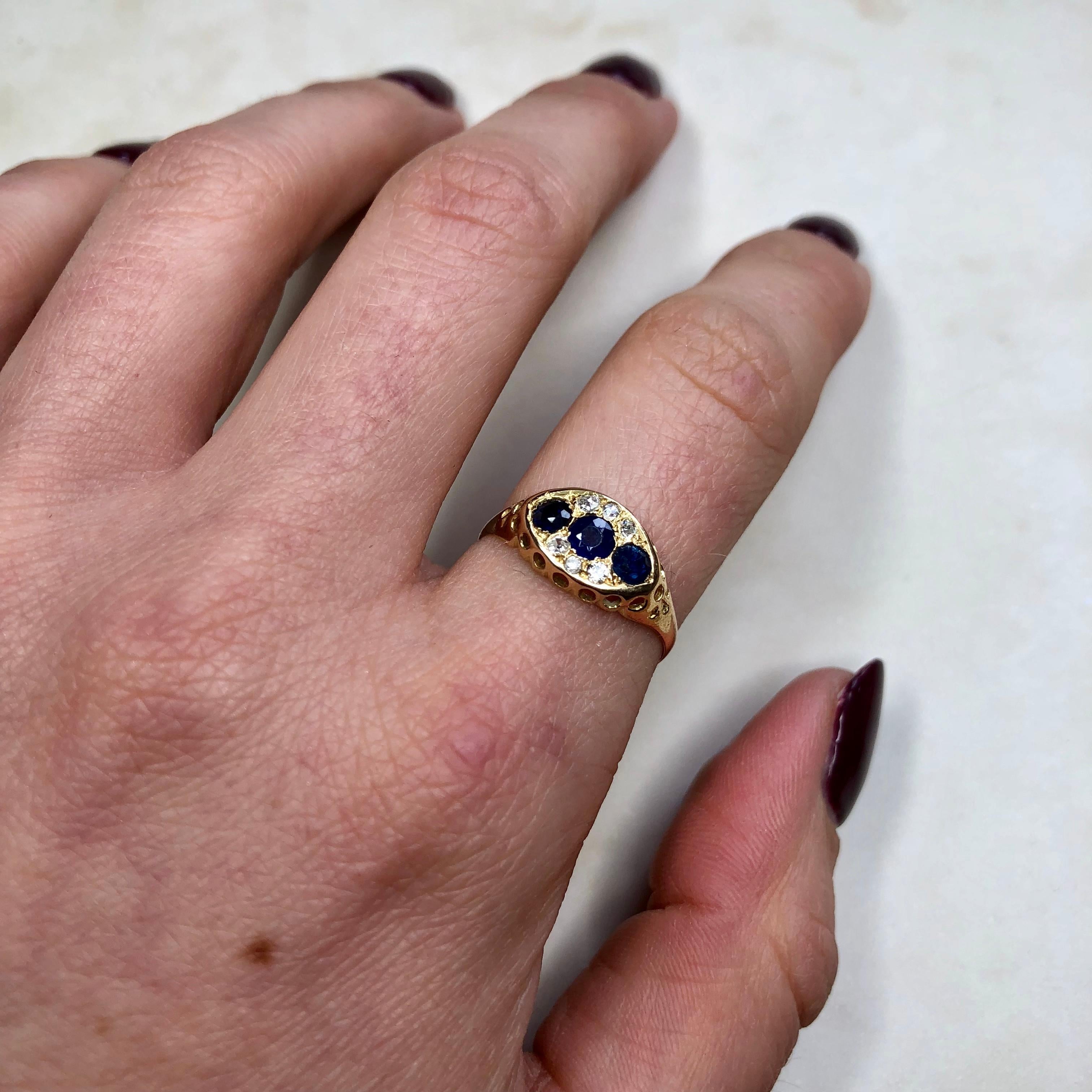 Edwardian Sapphire and Diamond 18 Carat Gold Ring 3
