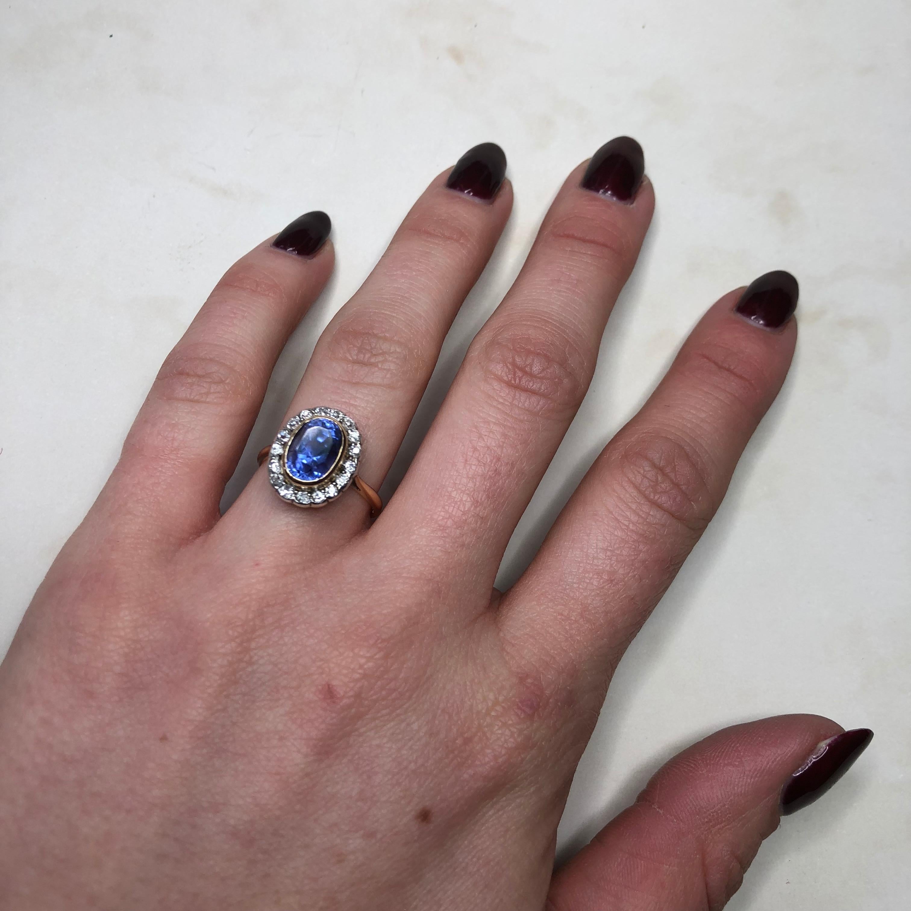 Edwardian Sapphire and Diamond 18 Carat Gold Ring 2