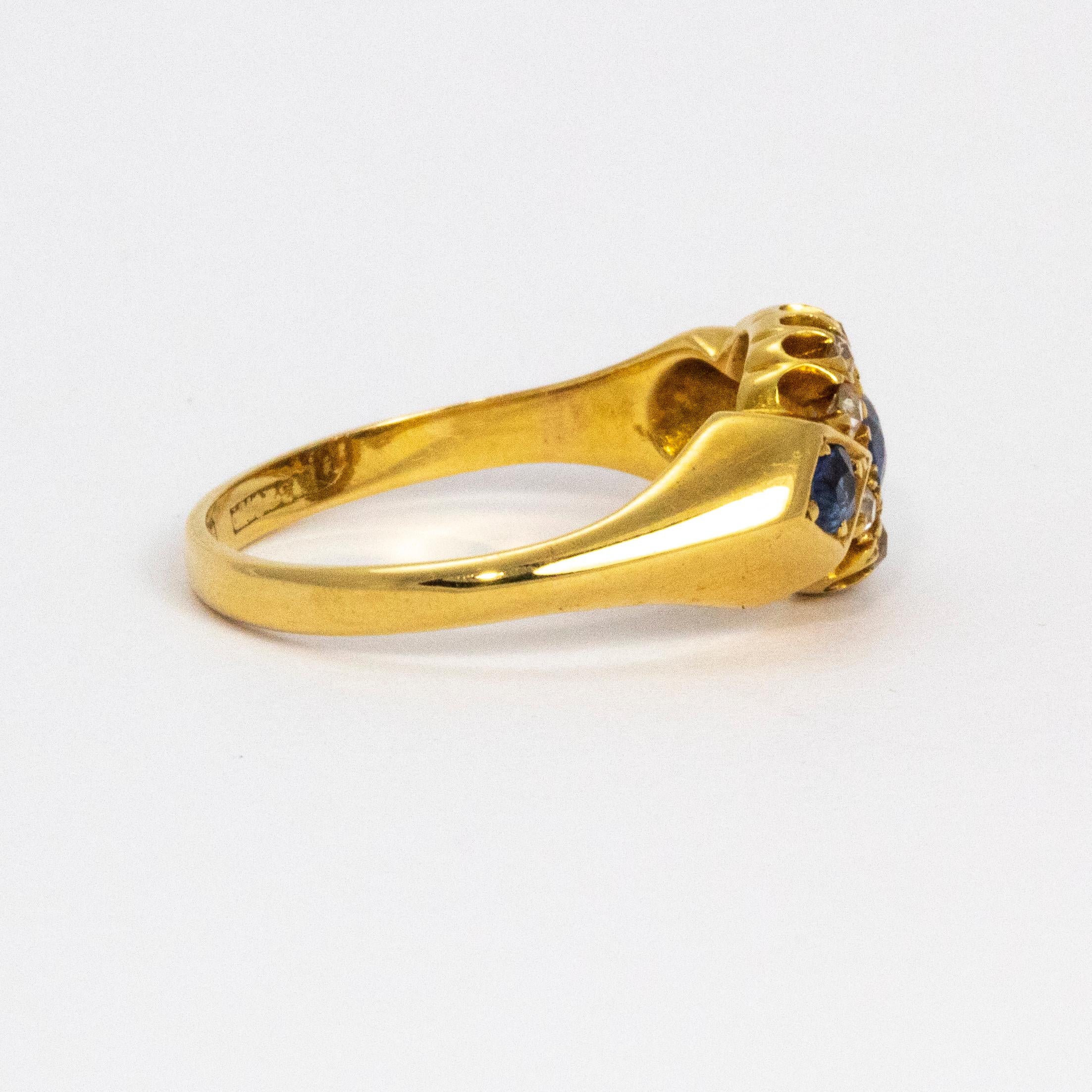 Women's or Men's Edwardian Sapphire and Diamond 18 Carat Gold Ring