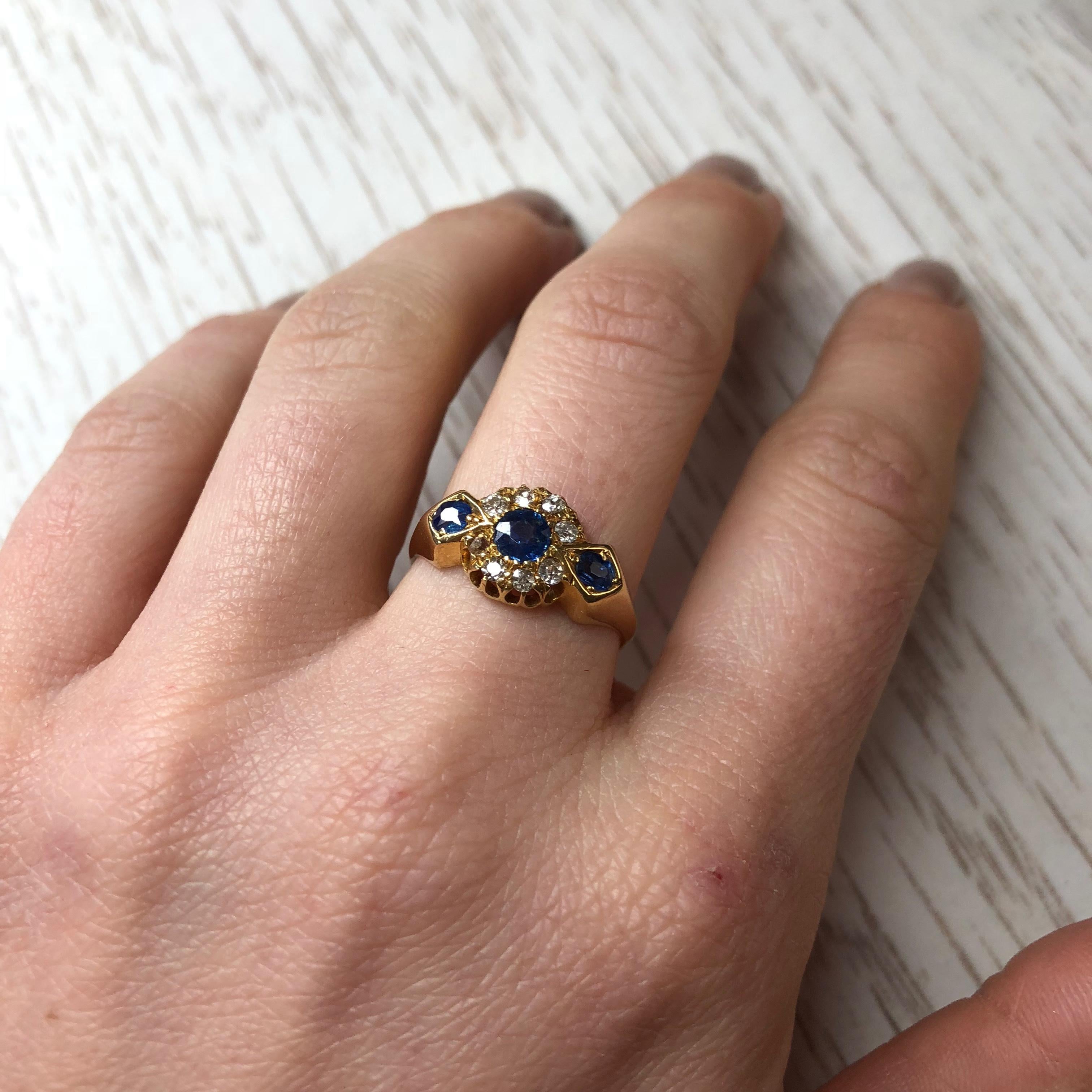 Edwardian Sapphire and Diamond 18 Carat Gold Ring 2