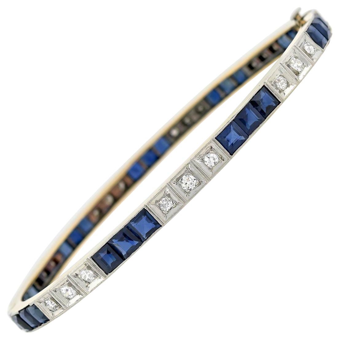 Edwardian Sapphire and Diamond Bangle Bracelet