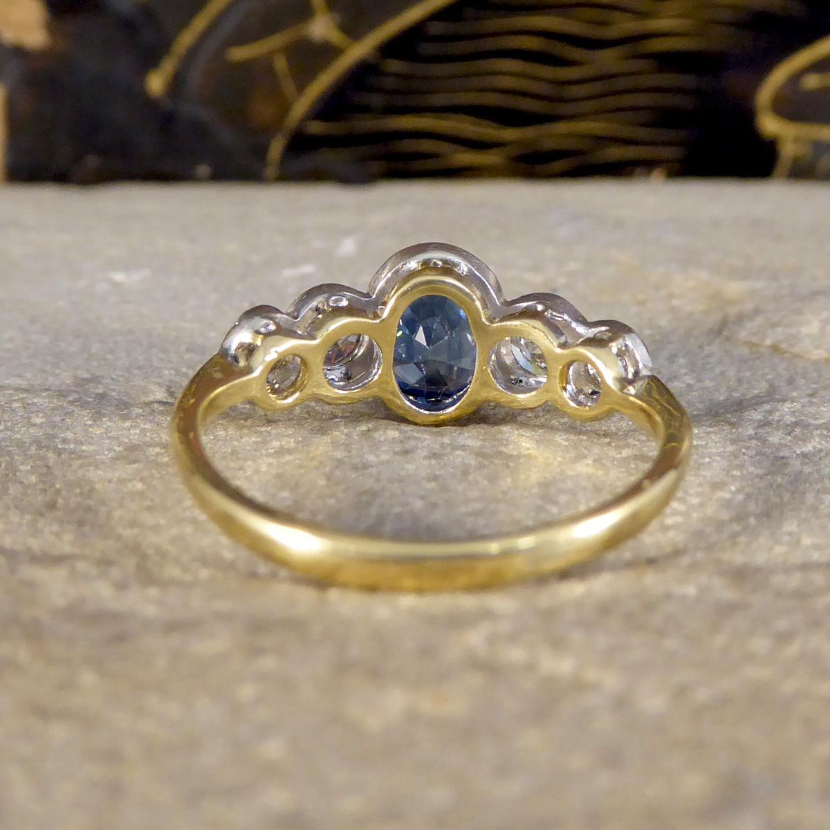 Edwardian Sapphire and Diamond Bezel Set Five Stone Ring in 18ct White and Yello In Good Condition For Sale In Yorkshire, West Yorkshire