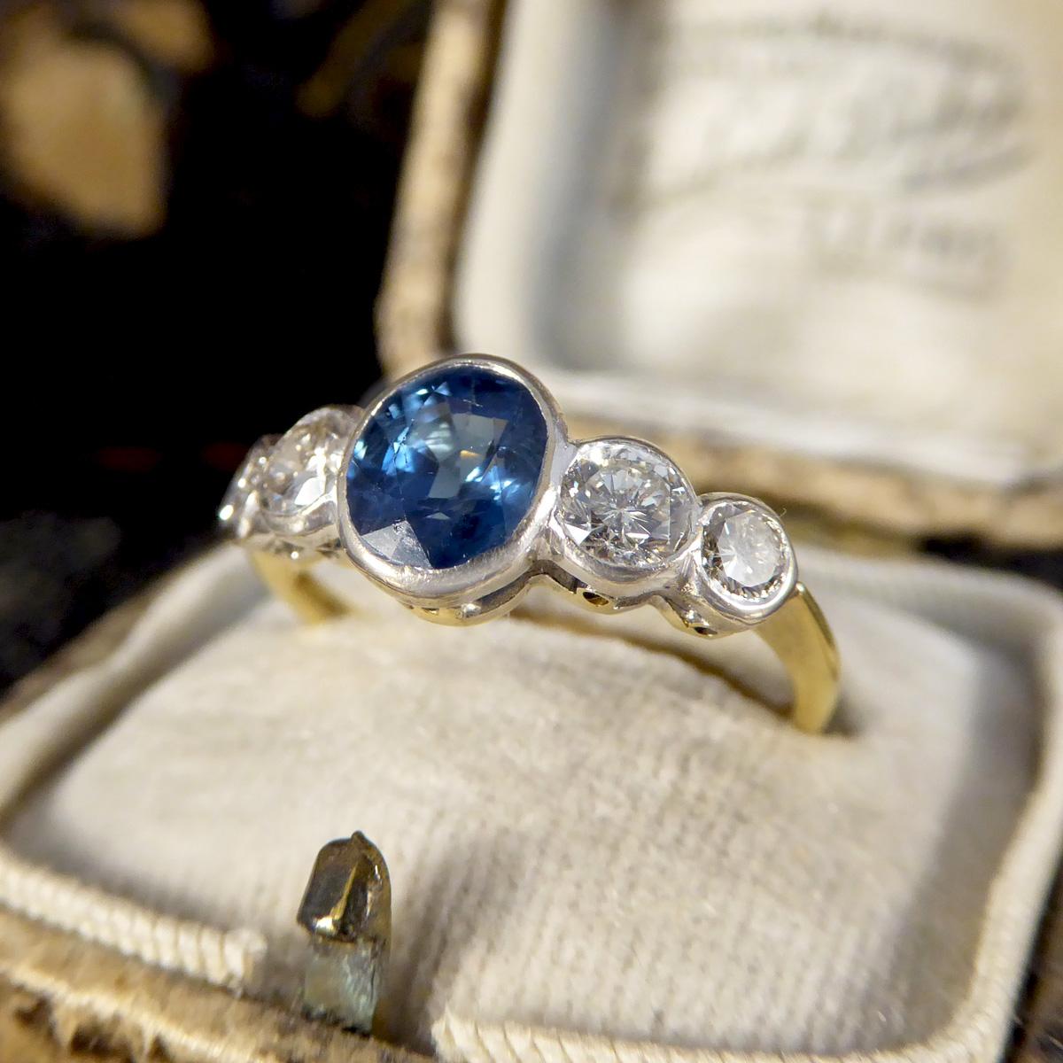Edwardian Sapphire and Diamond Bezel Set Five Stone Ring in 18ct White and Yello For Sale 3