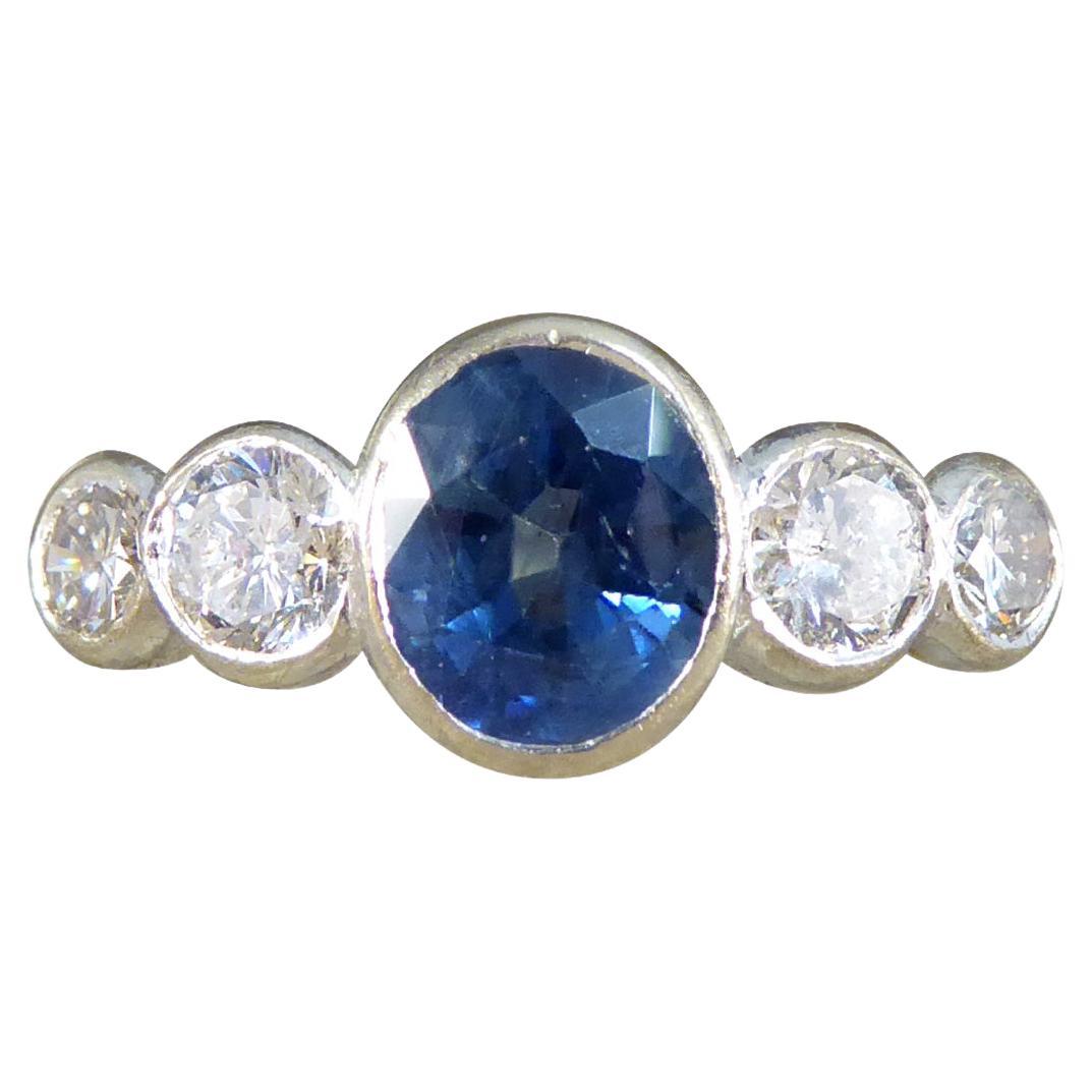 Edwardian Sapphire and Diamond Bezel Set Five Stone Ring in 18ct White and Yello For Sale
