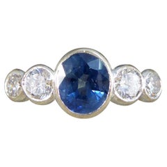 Used Edwardian Sapphire and Diamond Bezel Set Five Stone Ring in 18ct White and Yello