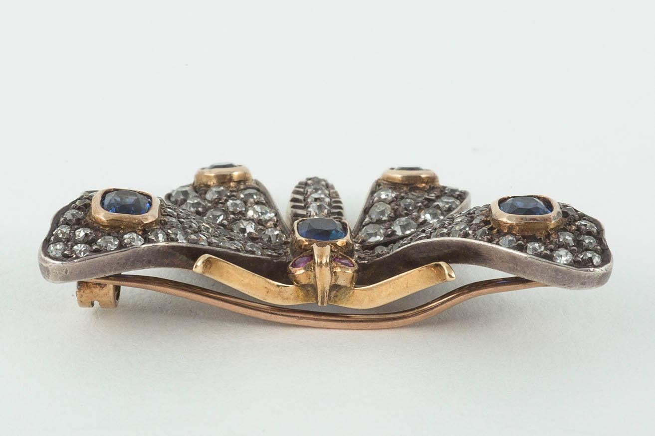 Women's Edwardian Sapphire and Diamond Butterfly Brooch For Sale
