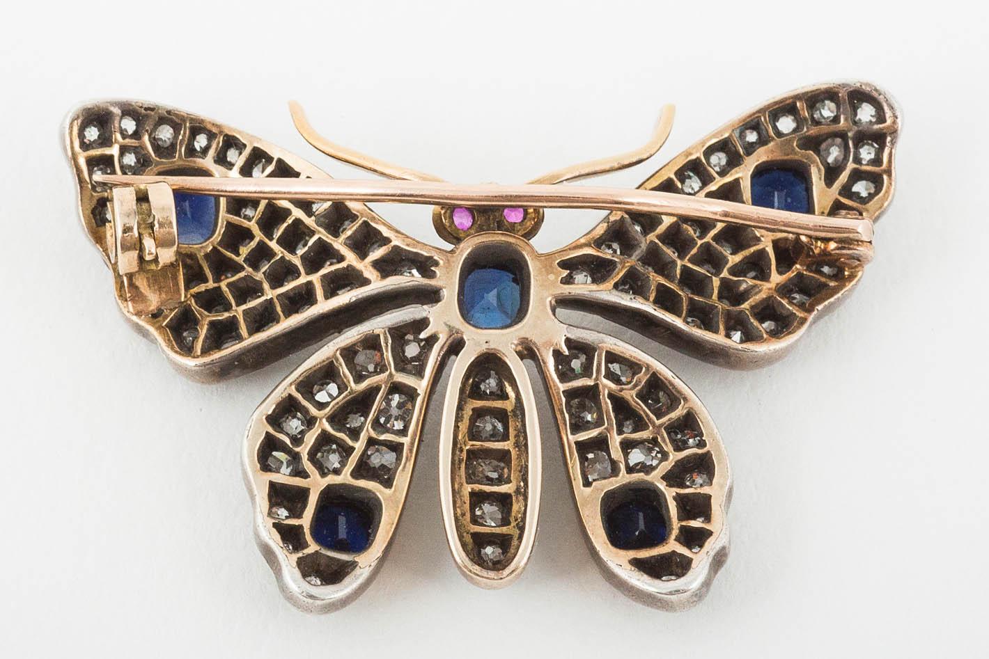Edwardian Sapphire and Diamond Butterfly Brooch For Sale 2