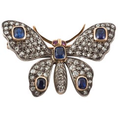 Antique Edwardian Sapphire and Diamond Butterfly Brooch