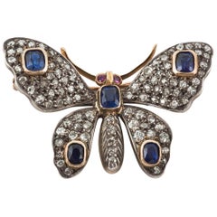 Edwardian Sapphire and Diamond Butterfly Brooch