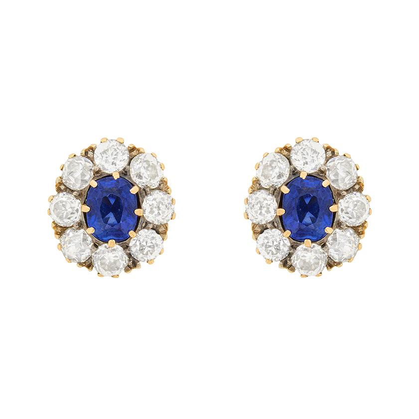 Edwardian Sapphire and Diamond Cluster Earrings, circa 1910 im Zustand „Gut“ in London, GB