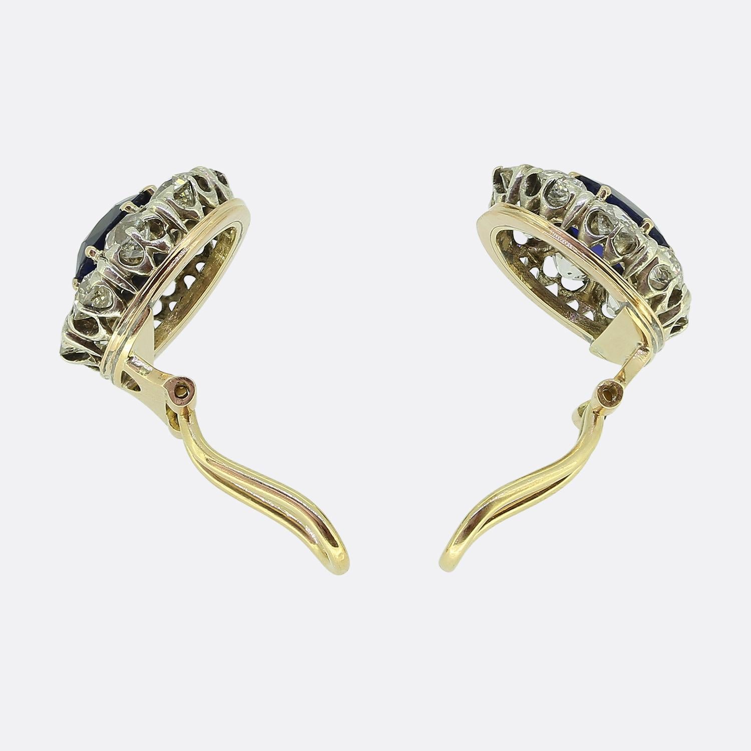 Édouardien Boucles d'oreilles saphir et diamant de style édouardien en vente