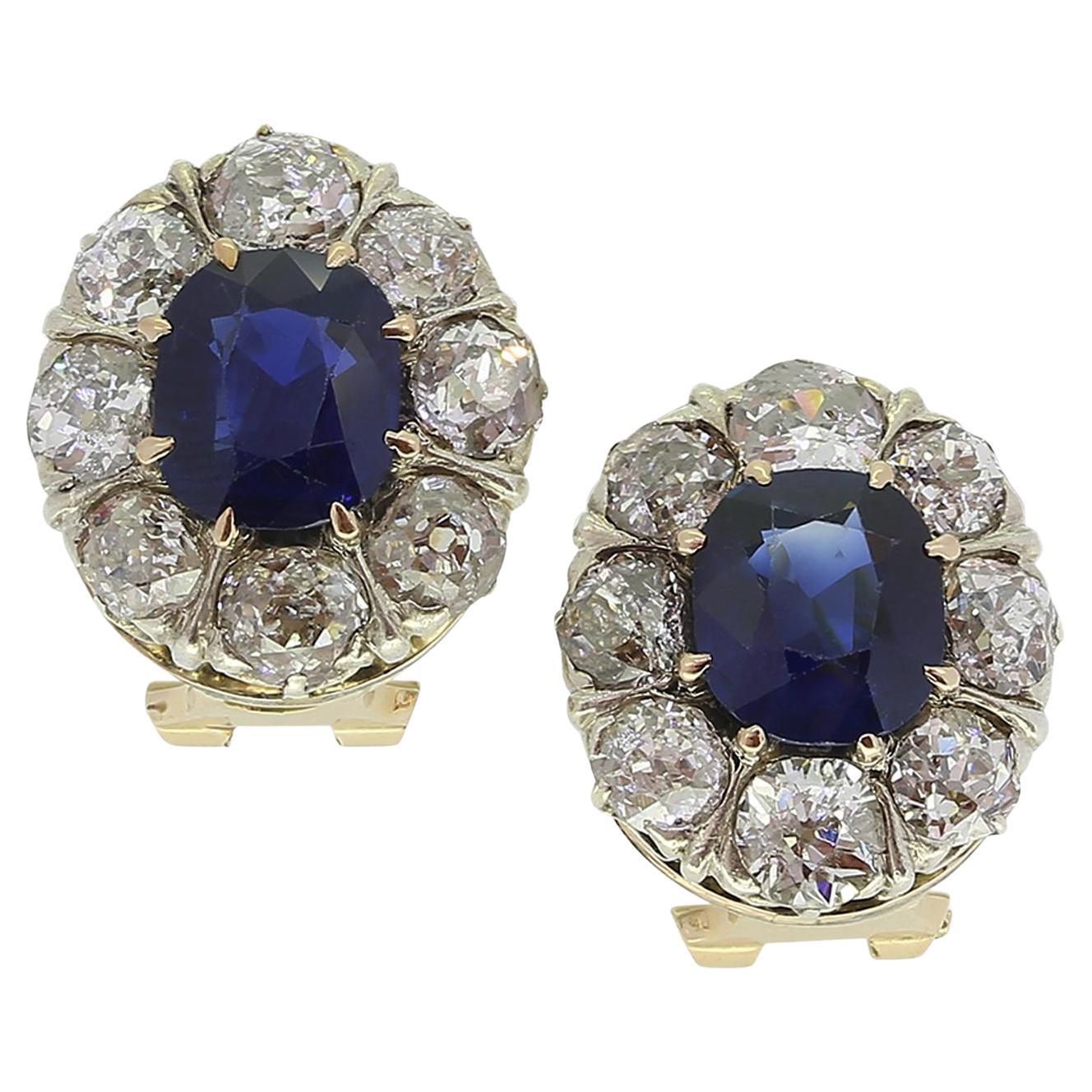 Boucles d'oreilles saphir et diamant de style édouardien en vente