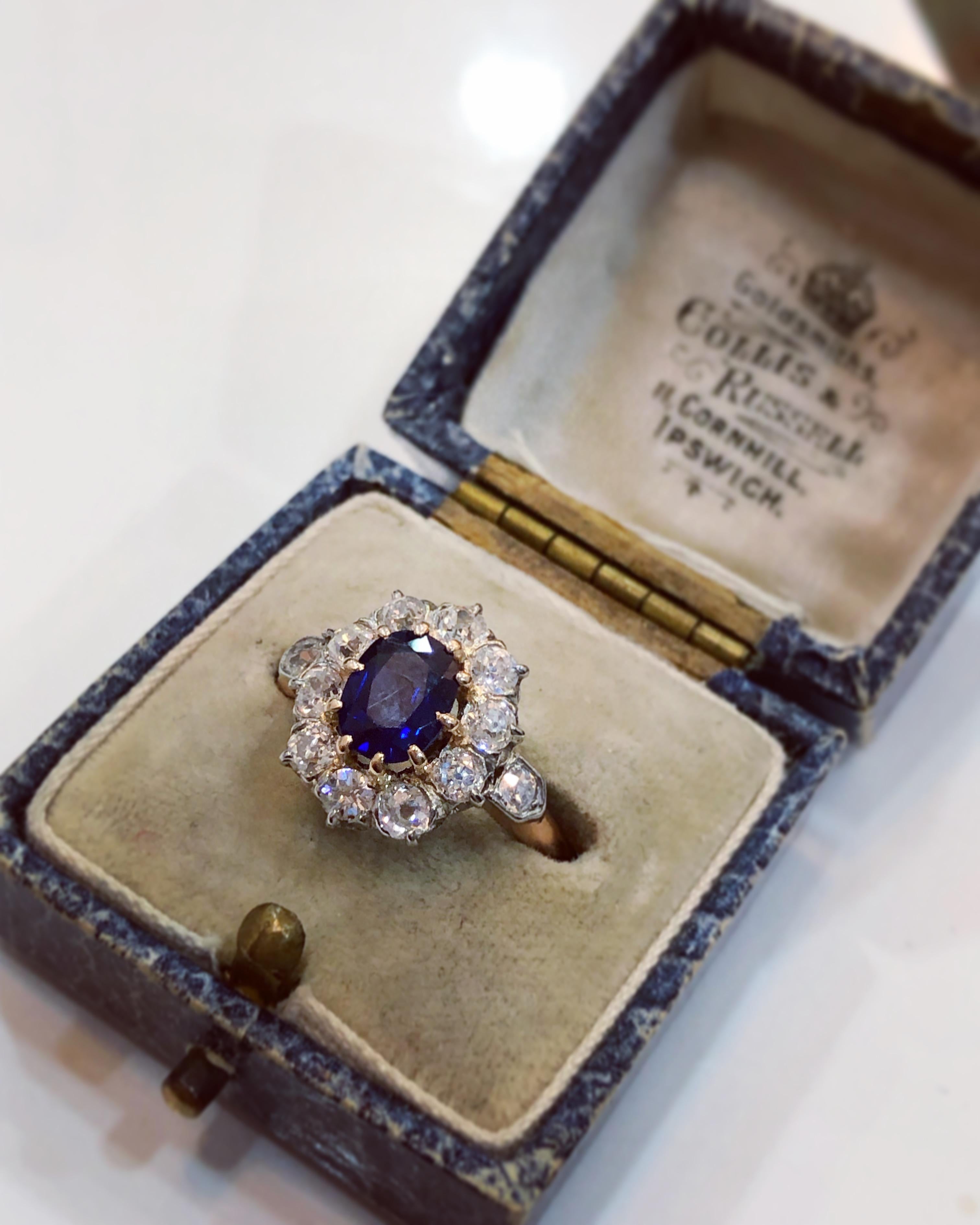 Edwardian Sapphire and Diamond Cluster Ring, circa 1910 1