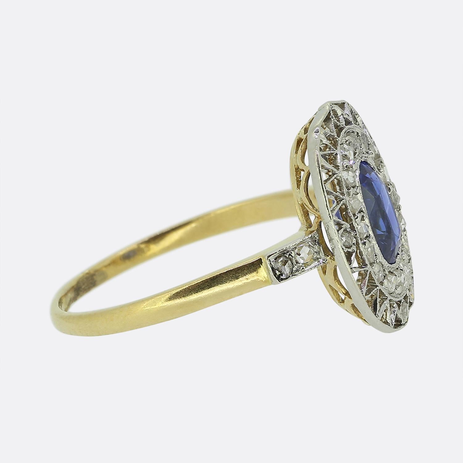 Oval Cut Edwardian Sapphire and Diamond Cluster Ring For Sale