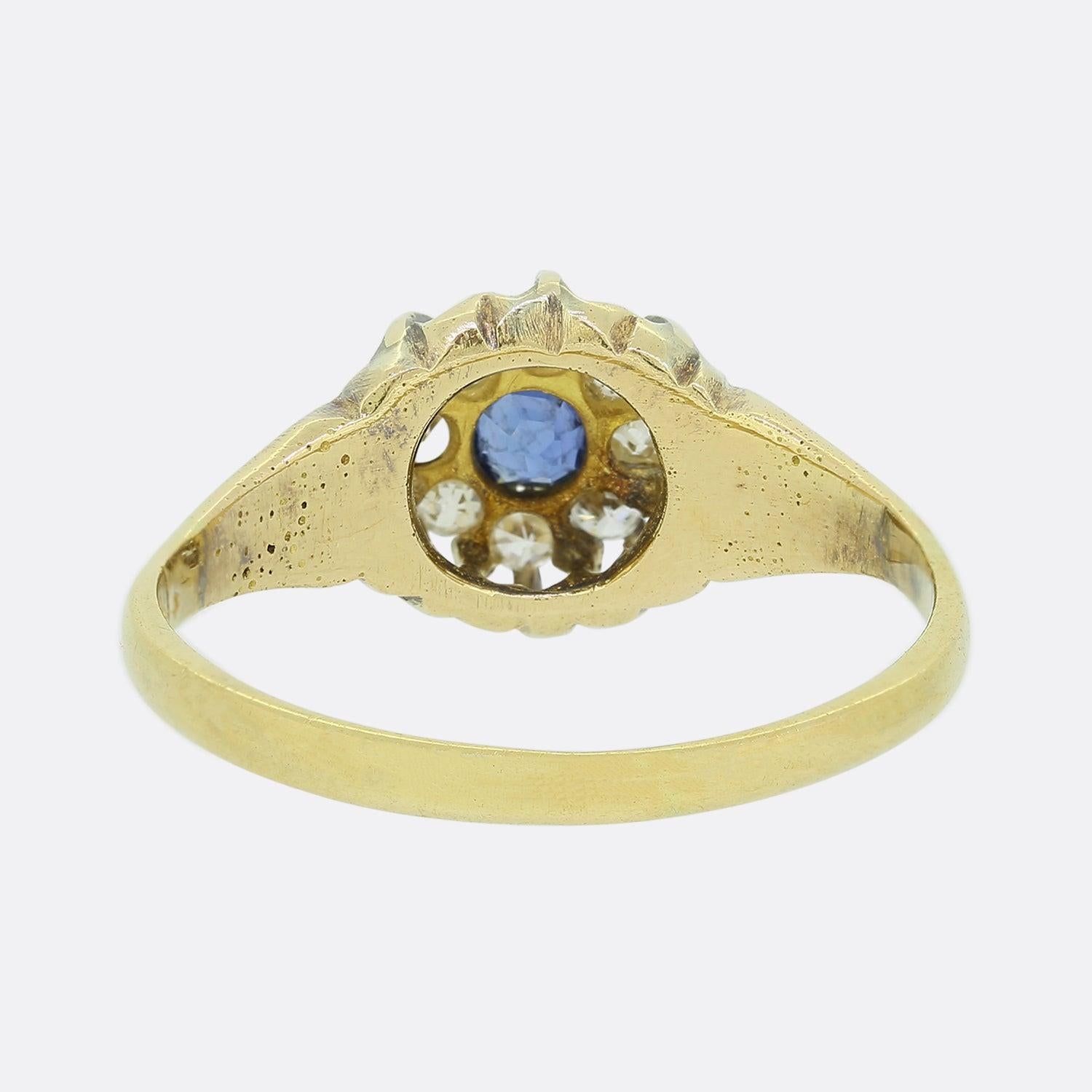 Round Cut Edwardian Sapphire and Diamond Cluster Ring For Sale