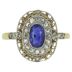 Antique Edwardian Sapphire and Diamond Cluster Ring