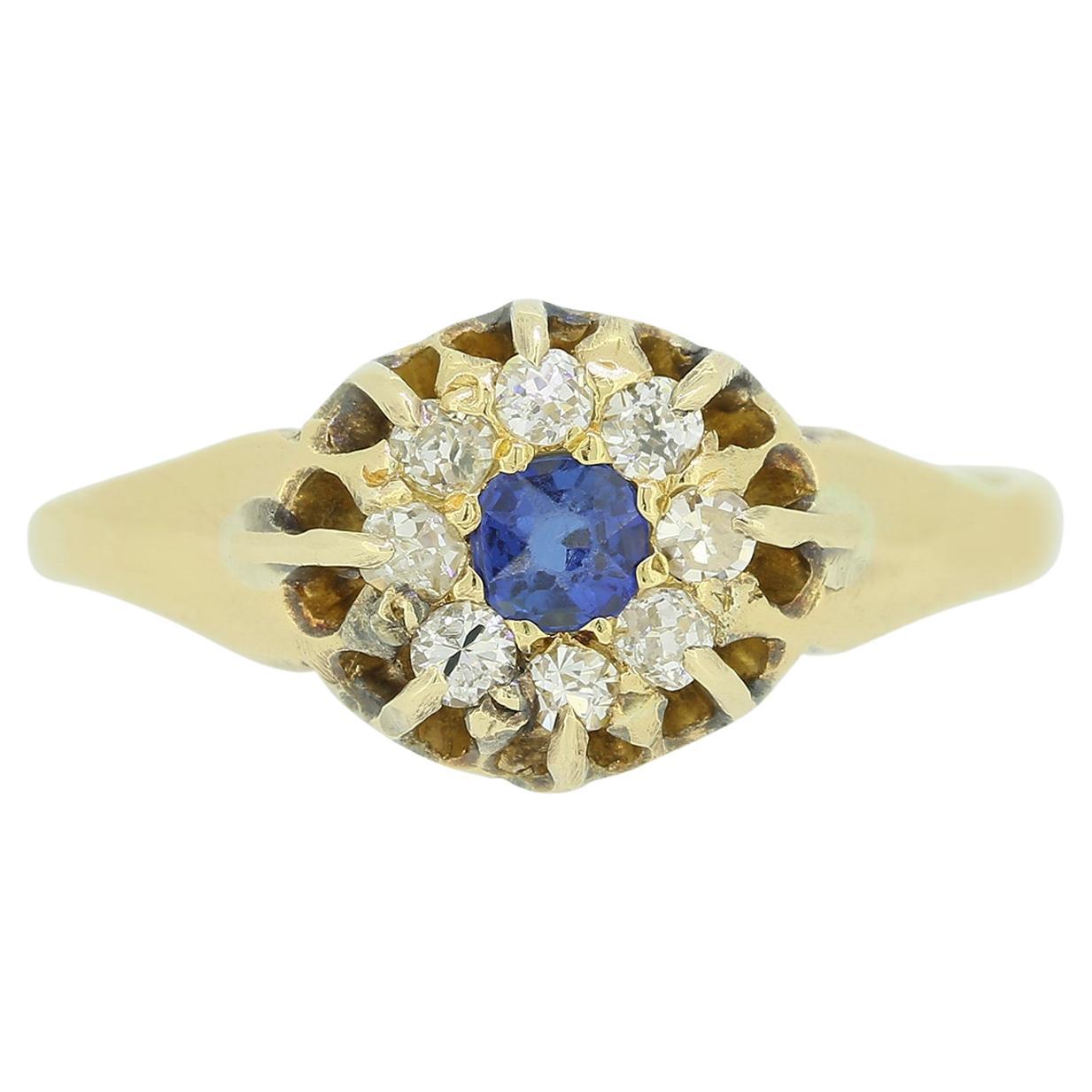 Edwardian Sapphire and Diamond Cluster Ring For Sale