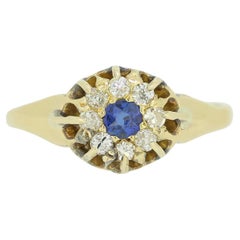 Anello a grappolo con zaffiri e diamanti di epoca edoardiana