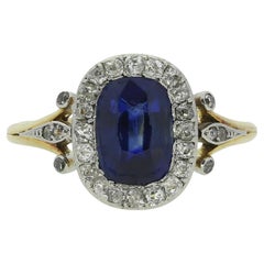 Edwardian Sapphire and Diamond Cluster Ring