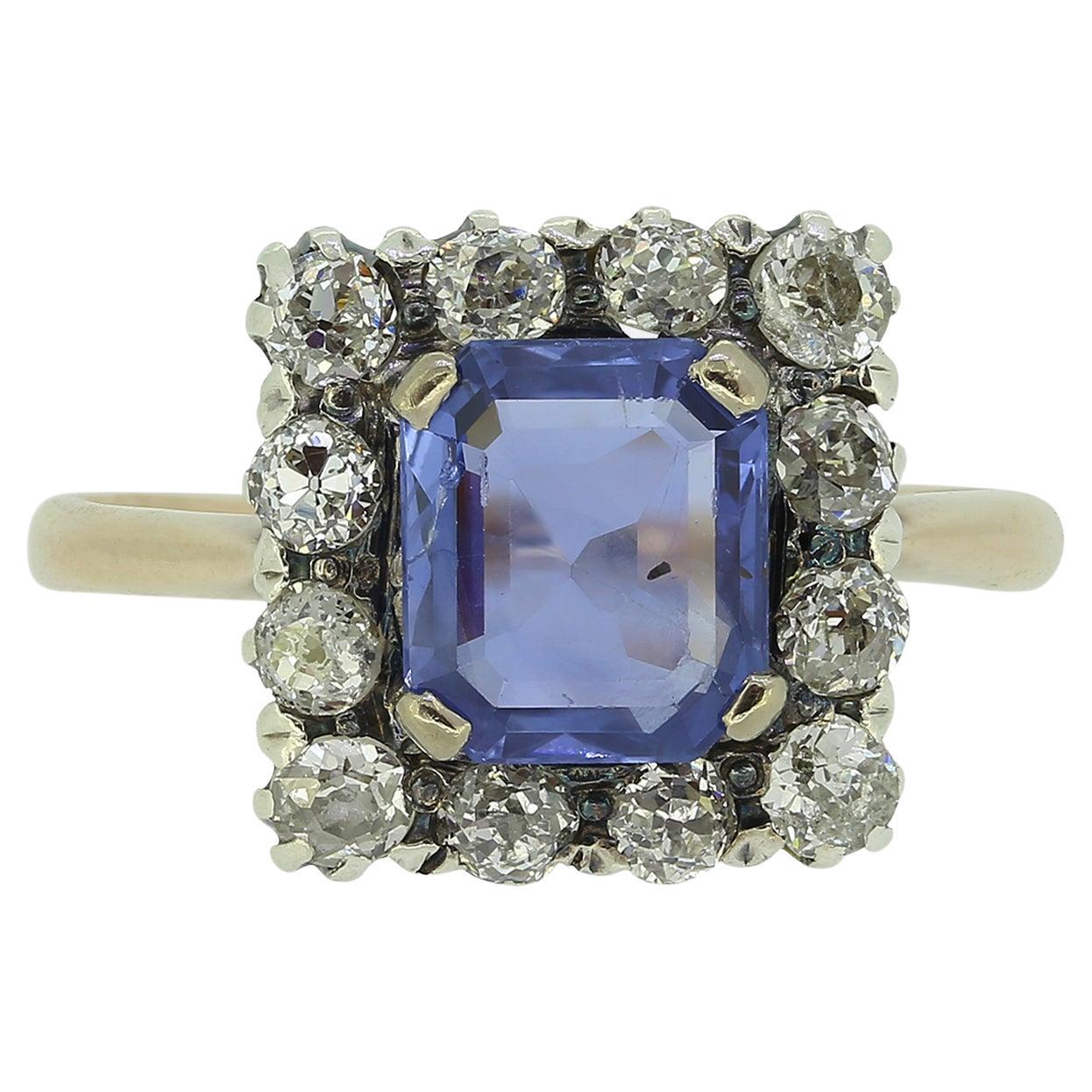 Edwardian Sapphire and Diamond Cluster Ring For Sale