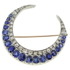 Edwardian Sapphire and Diamond Crescent Brooch