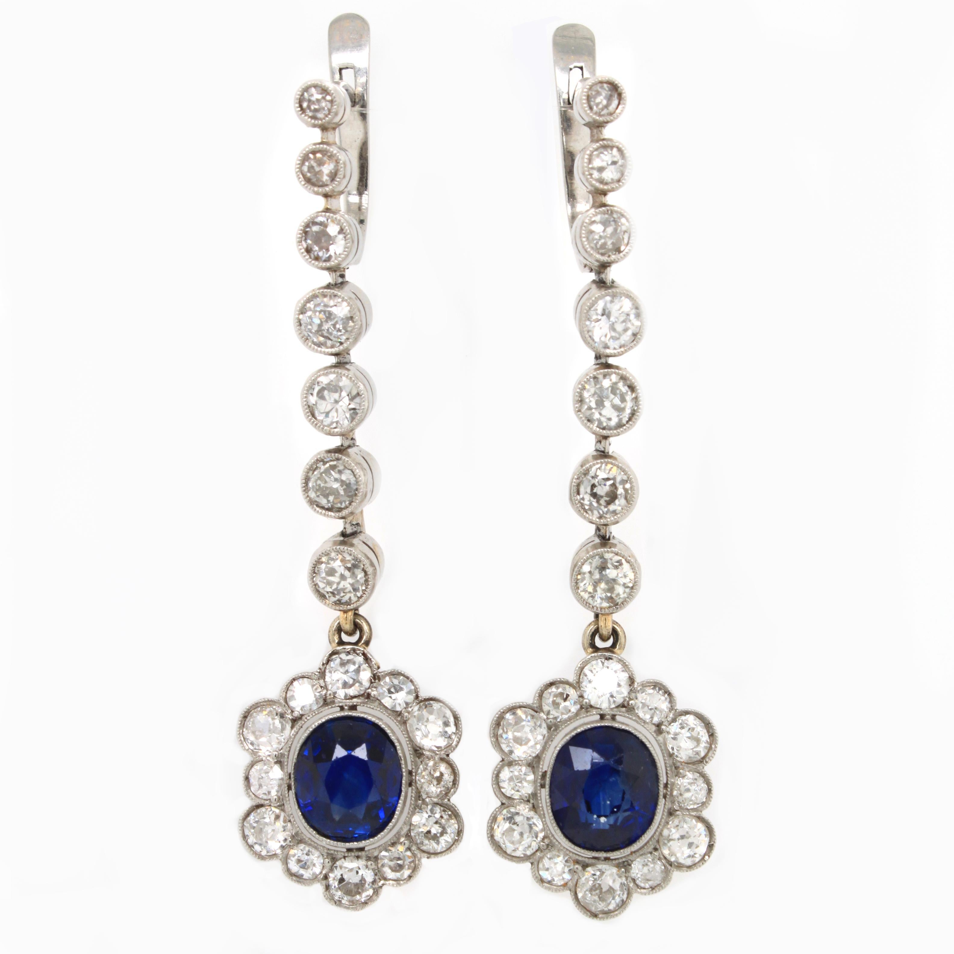 Edwardian Sapphire and Diamond Earrings, 1910s In Excellent Condition In Idar-Oberstein, DE