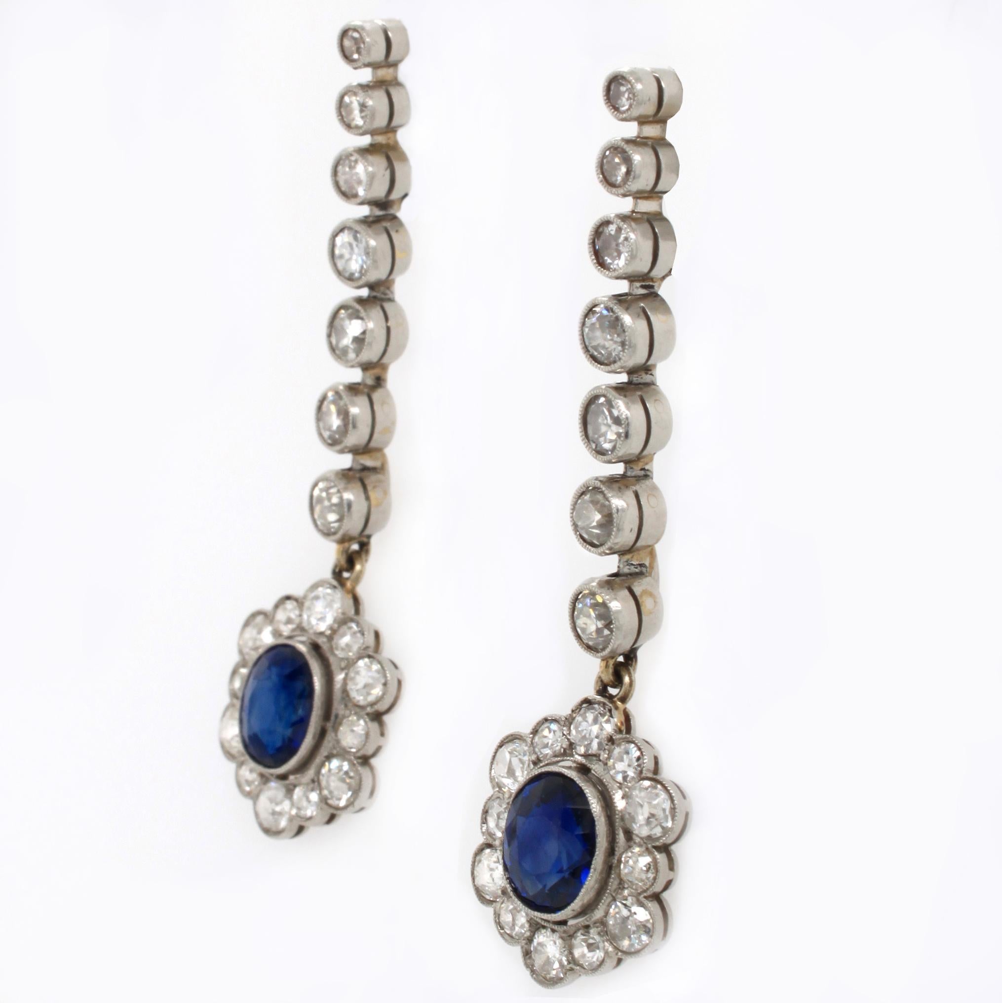 Women's Edwardian Sapphire and Diamond Earrings, 1910s