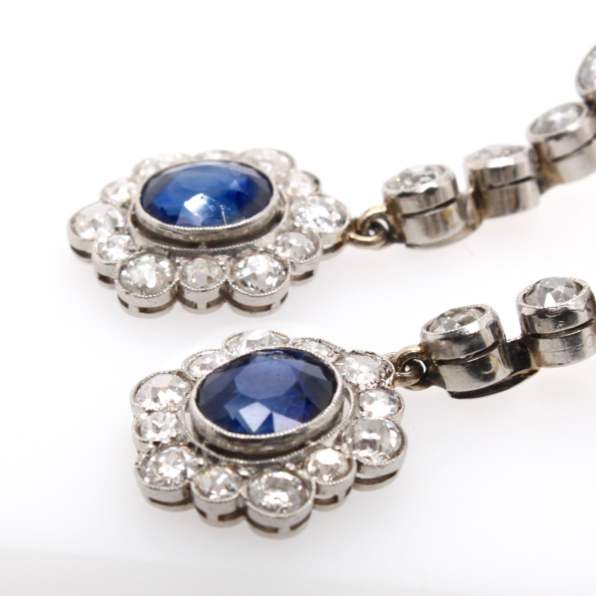 Edwardian Sapphire and Diamond Earrings, 1910s 1
