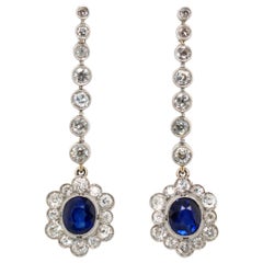 Antique Edwardian Sapphire and Diamond Earrings, 1910s