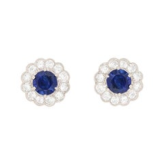 Edwardian Sapphire and Diamond Flower Motif Earrings, circa 1910s