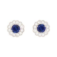 Edwardian Sapphire and Diamond Flower Motif Earrings, circa 1910s