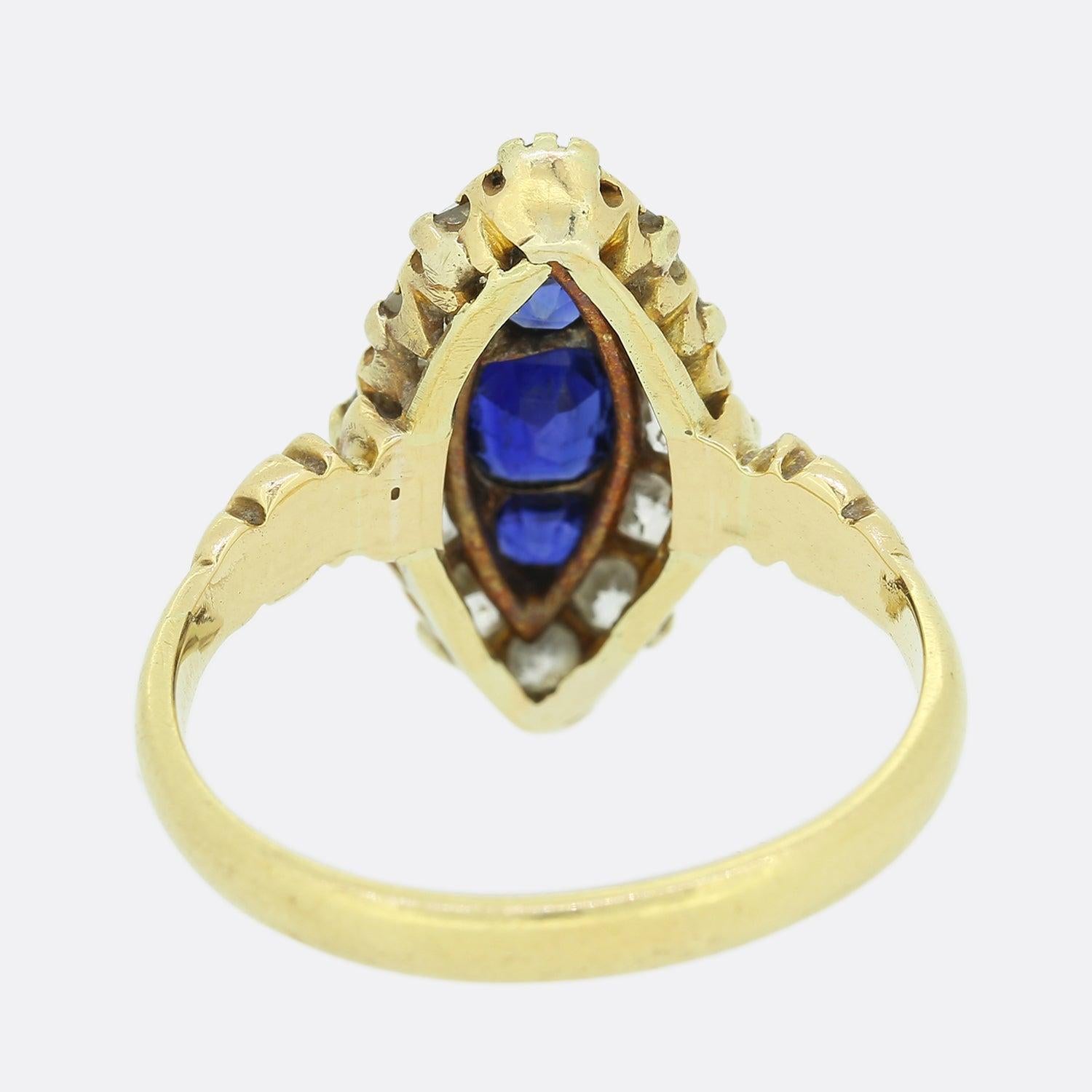 Edwardian Sapphire and Diamond Navette Ring In Good Condition For Sale In London, GB