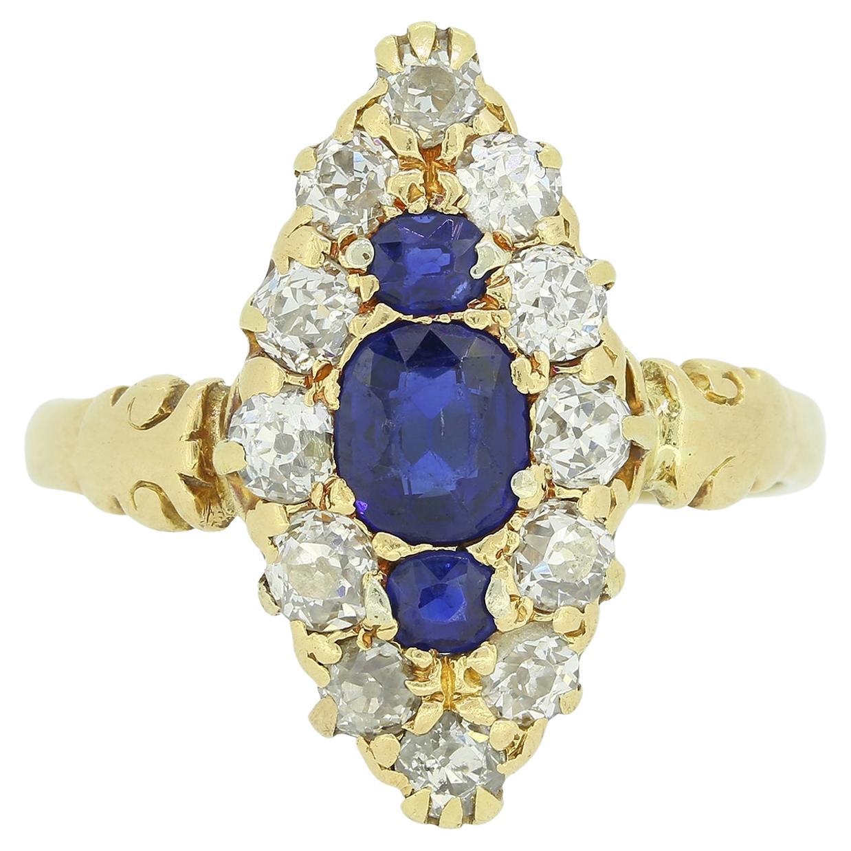 Edwardian Sapphire and Diamond Navette Ring For Sale