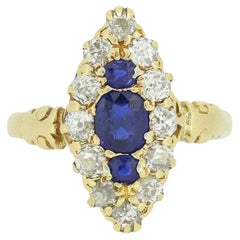 Vintage Edwardian Sapphire and Diamond Navette Ring