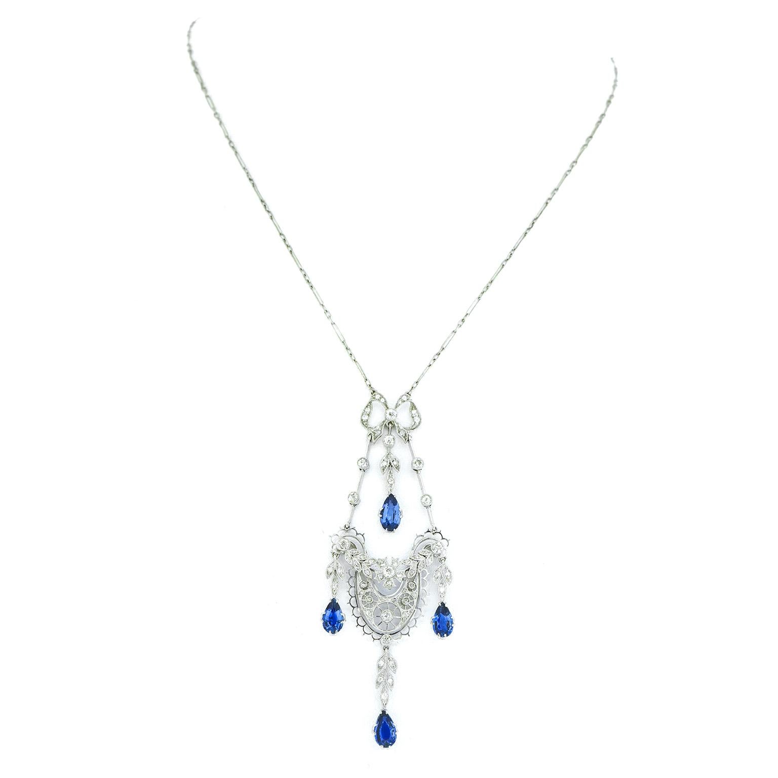 Women's Edwardian Sapphire and Diamond Necklace For Sale