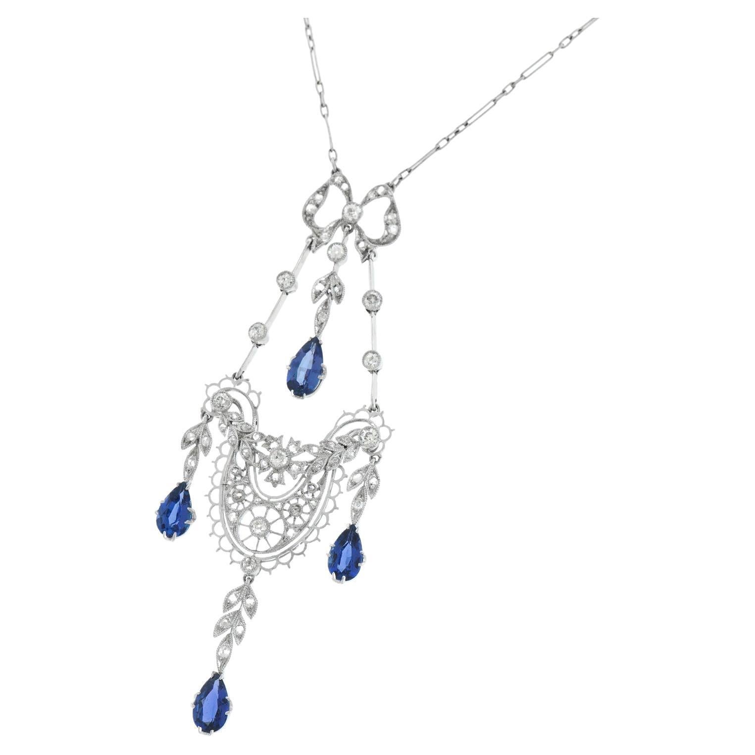 Edwardian Sapphire and Diamond Necklace For Sale