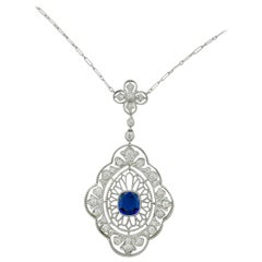Antique Edwardian Sapphire and Diamond Necklace in Platinum circa 1915 Sapphire 1.70