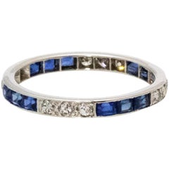 Antique Edwardian Sapphire and Diamond Platinum Eternity Band