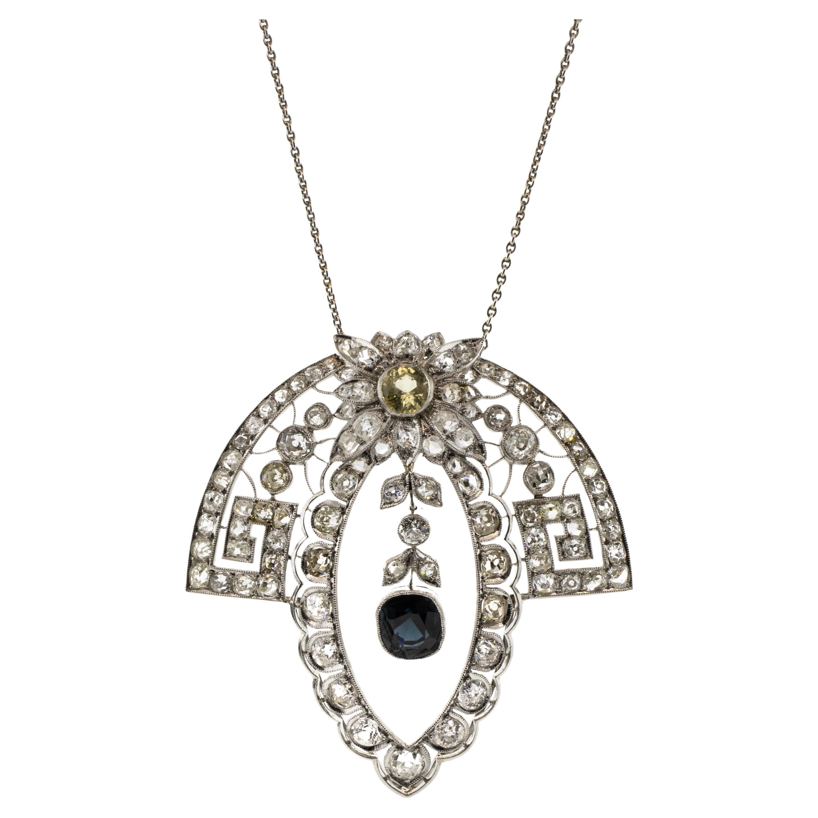 Edwardian Sapphire and Diamond Platinum Necklace For Sale