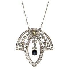 Platin-Halskette mit edwardianischem Saphir und Diamant