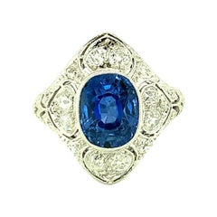Edwardian Sapphire and Diamond Platinum Ring, circa 1910
