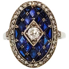 Edwardian Sapphire and Diamond Platinum Ring