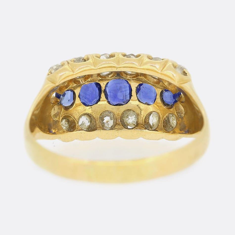 Round Cut Edwardian Sapphire and Diamond Ring For Sale