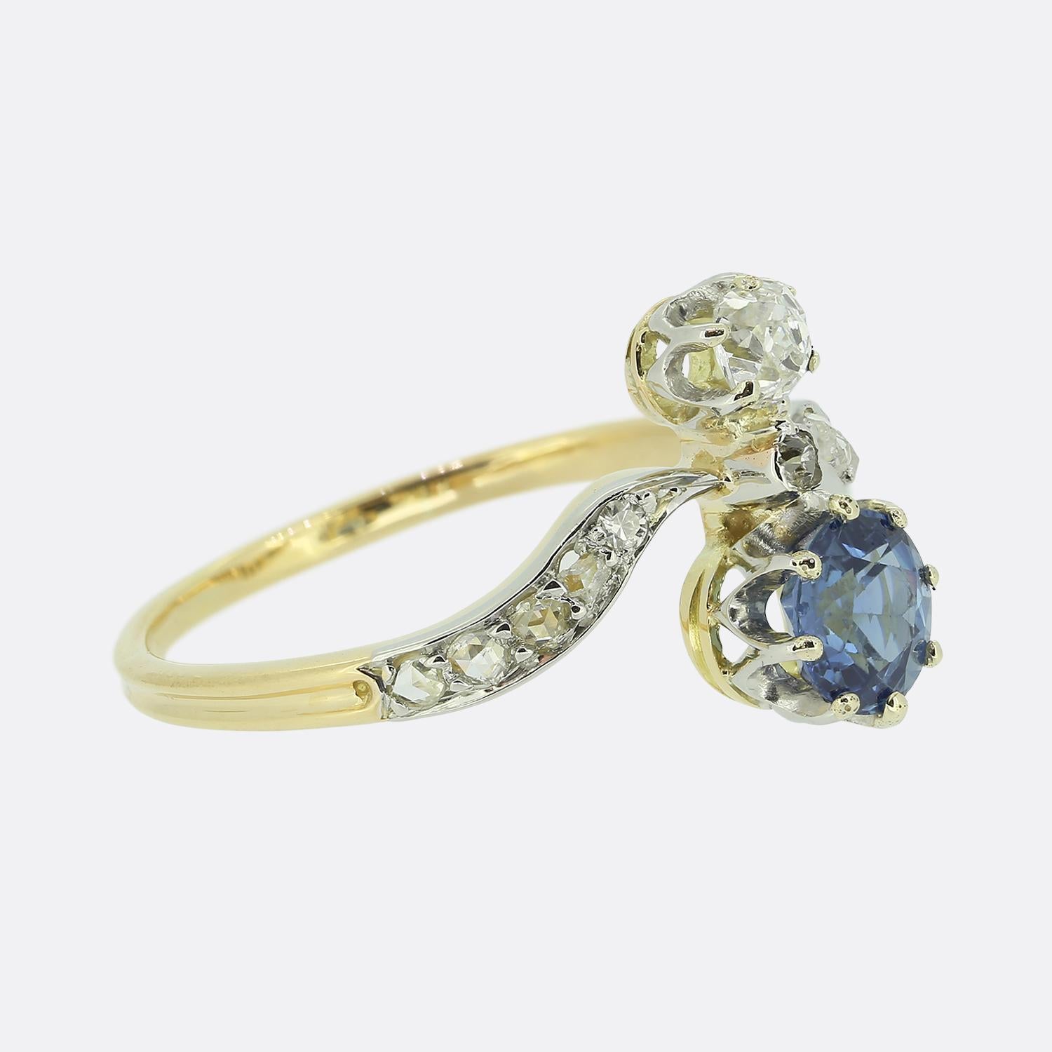 Round Cut Edwardian Sapphire and Diamond Ring