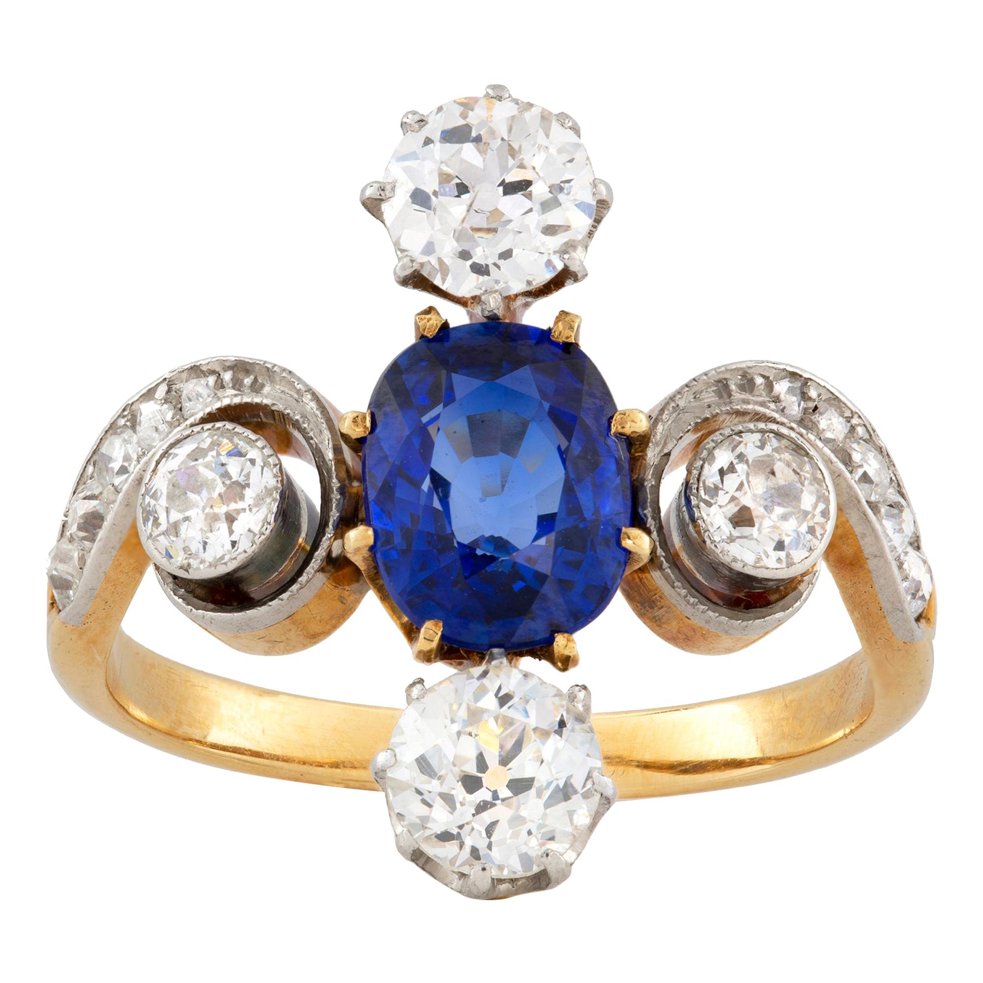 Edwardian Sapphire and Diamond Ring For Sale