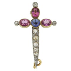 Edwardian Sapphire and Diamond Sword Brooch