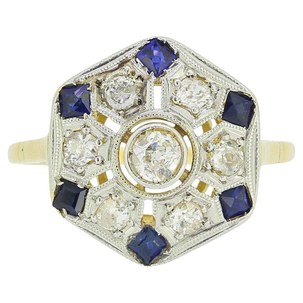 Edwardian Sapphire and Diamond Tablet Ring