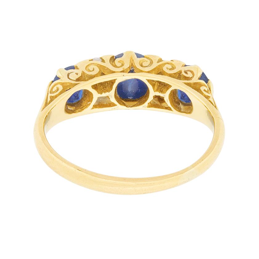 Women's or Men's Edwardian Sapphire and Diamond Three-Stone Ring, circa 1905